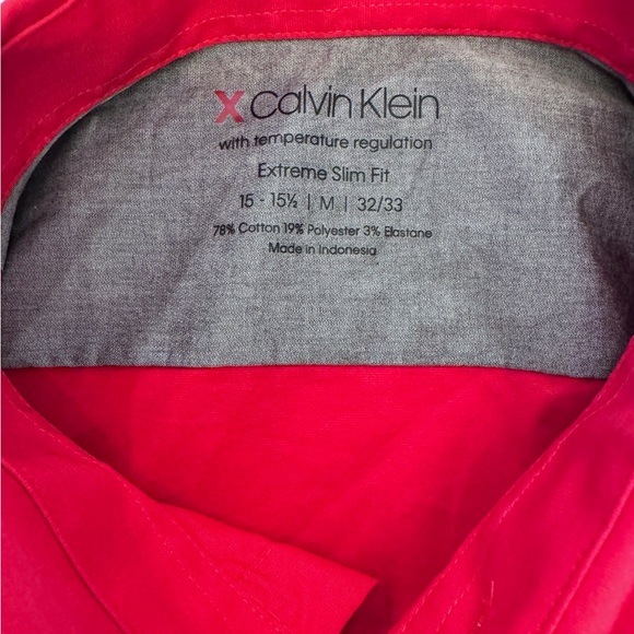 Calvin Klein Mens Bright Red Extreme SlimFit Dress Shirt, Size M 15-15.5 32/33 - Picture 3 of 7